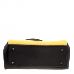 Pre Owned Celine Black/Yellow Leather and Calf Hair Medium Edge Bag