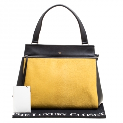 Pre Owned Celine Black/Yellow Leather and Calf Hair Medium Edge Bag