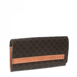 Pre Owned Celine Brown Coated Canvas Macadam Wallet