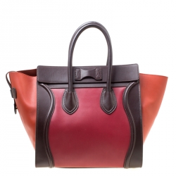 Pre Owned Celine Tri Color Leather Mini Luggage Tote