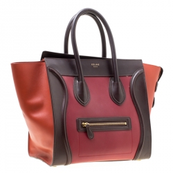 Pre Owned Celine Tri Color Leather Mini Luggage Tote