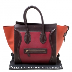 Pre Owned Celine Tri Color Leather Mini Luggage Tote