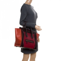Pre Owned Celine Tri Color Leather Mini Luggage Tote
