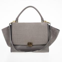 مملوكة مسبقًا Celine Grey Croc Embossed Leather Trapeze Luggage Tote