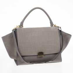 مملوكة مسبقًا Celine Grey Croc Embossed Leather Trapeze Luggage Tote