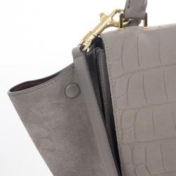 مملوكة مسبقًا Celine Grey Croc Embossed Leather Trapeze Luggage Tote