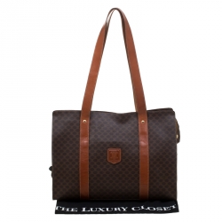 مملوكة مسبقًا Celine Brown Coated Canvas and Leather Macadam Shopper Tote