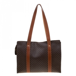 مملوكة مسبقًا Celine Brown Coated Canvas and Leather Macadam Shopper Tote