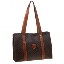 مملوكة مسبقًا Celine Brown Coated Canvas and Leather Macadam Shopper Tote