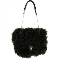 Pre Owned Celine Dark Green Shearling Small Chain Bag 