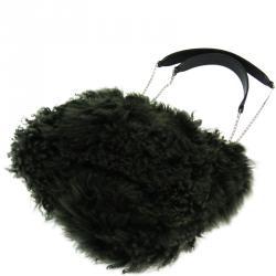 Pre Owned Celine Dark Green Shearling Small Chain Bag 