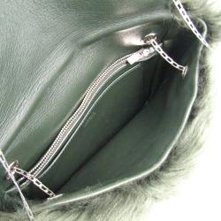 Pre Owned Celine Dark Green Shearling Small Chain Bag 