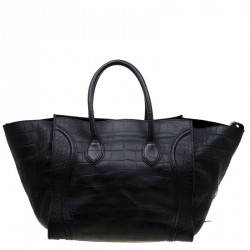 Pre Owned Celine Black Croc Embossed Leather Large Phantom Luggage Tote