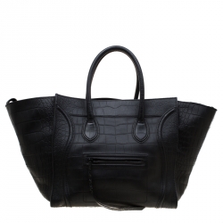 Pre Owned Celine Black Croc Embossed Leather Large Phantom Luggage Tote