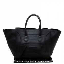 Pre Owned Celine Black Croc Embossed Leather Large Phantom Luggage Tote