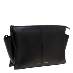 Pre Owned Celine Black Leather Trifold Chain Clutch