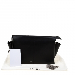 Pre Owned Celine Black Leather Trifold Chain Clutch