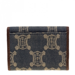 مملوكة مسبقًا Celine Blue/Brown Macadam Denim and Leather Compact Wallet