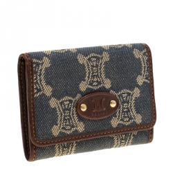مملوكة مسبقًا Celine Blue/Brown Macadam Denim and Leather Compact Wallet