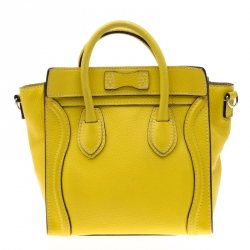 Pre Owned Celine Yellow Leather Nano Luggage Tote
