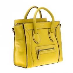 Pre Owned Celine Yellow Leather Nano Luggage Tote