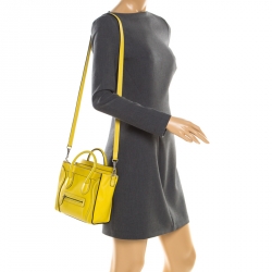 Pre Owned Celine Yellow Leather Nano Luggage Tote