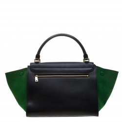 Pre Owned Celine Black/Green Leather and Suede Medium Trapeze Tote