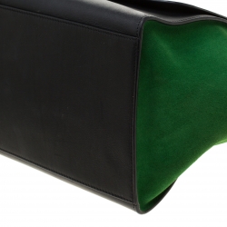 Pre Owned Celine Black/Green Leather and Suede Medium Trapeze Tote