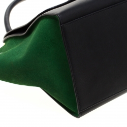 Pre Owned Celine Black/Green Leather and Suede Medium Trapeze Tote