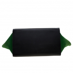 Pre Owned Celine Black/Green Leather and Suede Medium Trapeze Tote