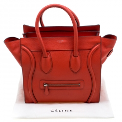 Pre Owned Celine Orange Leather Mini Luggage Tote