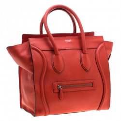 Pre Owned Celine Orange Leather Mini Luggage Tote