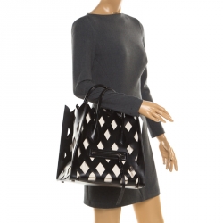 Pre Owned Celine Black Cutout Leather Medium Phantom Luggage Tote