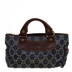 Pre Owned Celine Blue/Brown Macadam Denim and Leather Boogie Tote