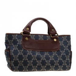Pre Owned Celine Blue/Brown Macadam Denim and Leather Boogie Tote