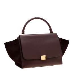 Pre Owned Celine Burgundy Leather and Suede Medium Trapeze Bag