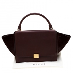 Pre Owned Celine Burgundy Leather and Suede Medium Trapeze Bag