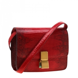 Celine Red Lizard Small Classic Box Flap Bag