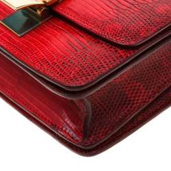 Celine Red Lizard Small Classic Box Flap Bag