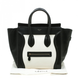 Pre Owned Celine Black/White Leather Mini Luggage Tote