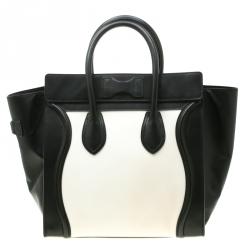 Pre Owned Celine Black/White Leather Mini Luggage Tote