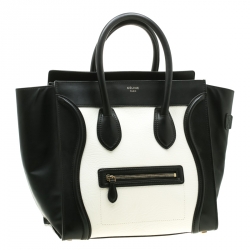 Pre Owned Celine Black/White Leather Mini Luggage Tote