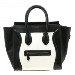 Pre Owned Celine Black/White Leather Mini Luggage Tote