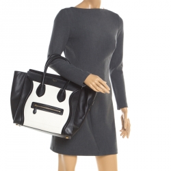 Pre Owned Celine Black/White Leather Mini Luggage Tote