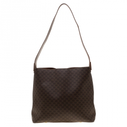 Pre Owned Celine Brown Macadam Coated Canvas Shoulder Bag