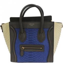 مملوكة مسبقًا حقيبة يد سيلين نانو لاغيدج جلد ثعبان و جلد ثلاثي اللون