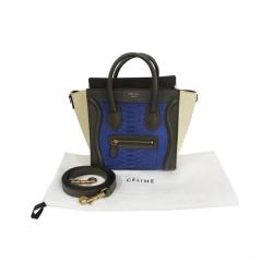 مملوكة مسبقًا حقيبة يد سيلين نانو لاغيدج جلد ثعبان و جلد ثلاثي اللون