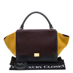 Pre Owned Celine Tri Color Leather and Suede Medium Trapeze Bag