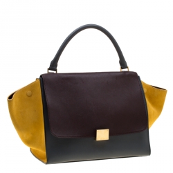 Pre Owned Celine Tri Color Leather and Suede Medium Trapeze Bag