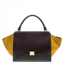 Pre Owned Celine Tri Color Leather and Suede Medium Trapeze Bag